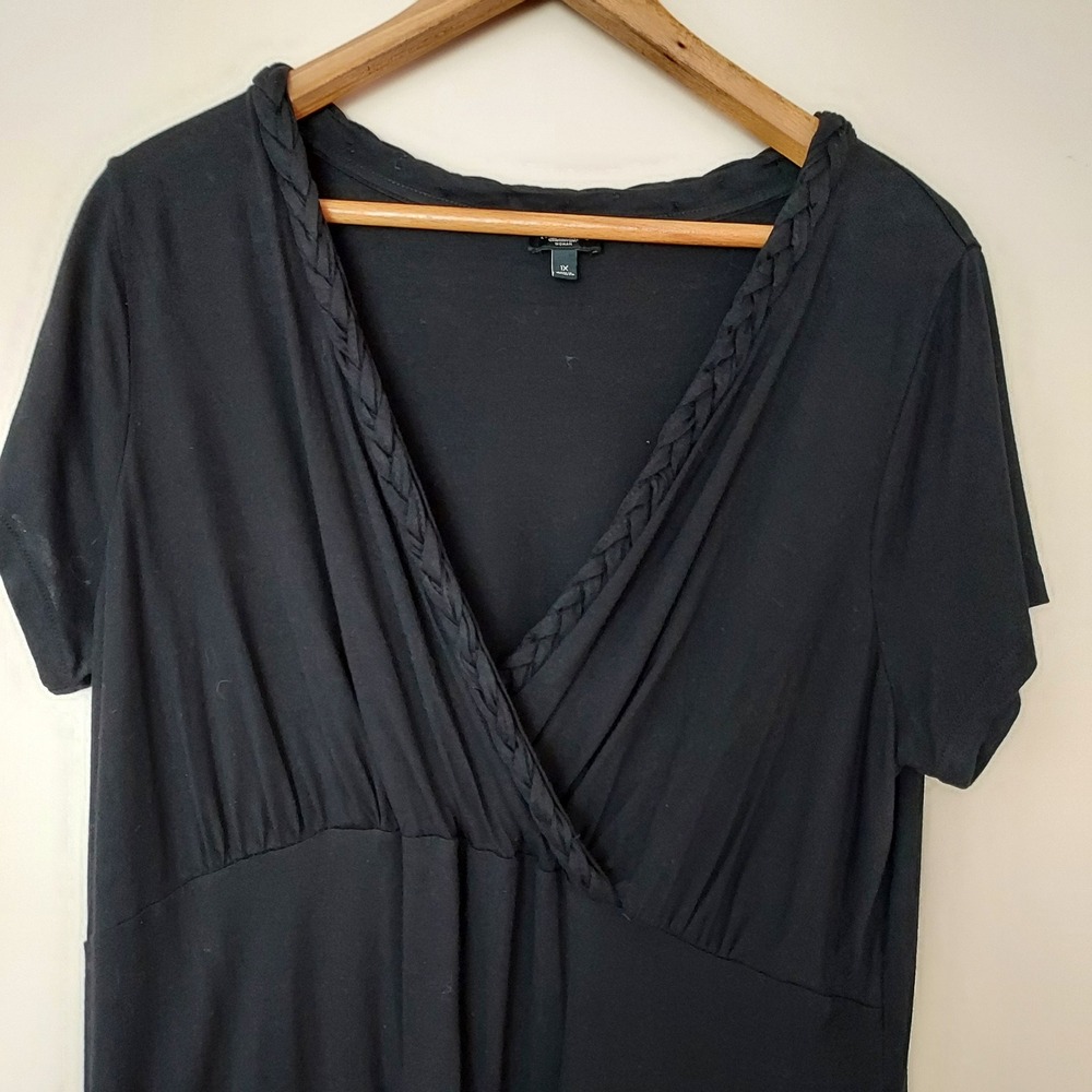 Talbots Woman Jersey Knit Black Braided V-Neck Empire Waist Dress 1X